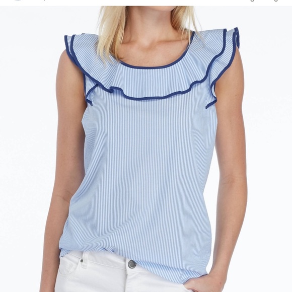 crown & ivy Tops - Crown & Ivy Ruffle Tank Top Size Large Pinstripe Blue and White